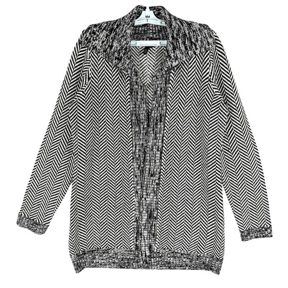 WHBM Women's Black/White Chevron Open Front Knit Cardigan Sweater Sz Medium NWOT - Picture 1 of 10